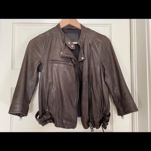 All Saints Crop Leather Biker Jacket. US 4 UK 8.